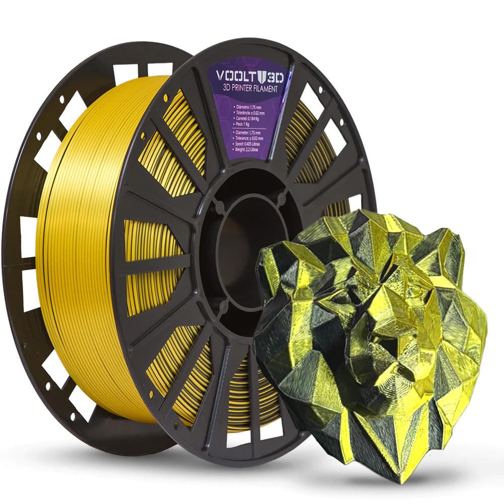 Filamento PLA Duo Color Shadow Dourado com Preto V-Silk - 1Kg
